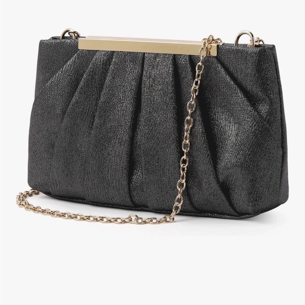Elegant Black Pleated Clutch with Gold Chain